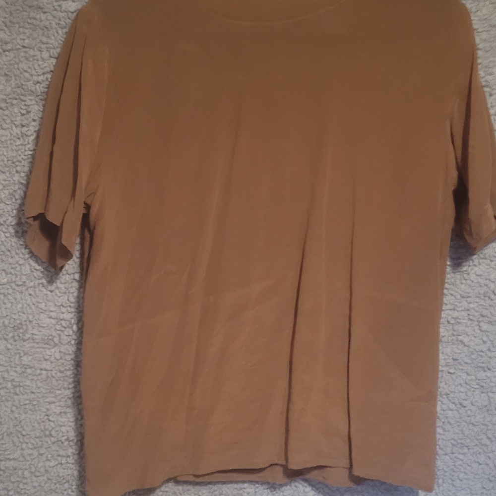 Anna And Frank 100% Silk Taupe/Camel Colored Blouse